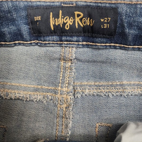 Indigo Rein High Rise Distressed Ripped Bootcut Blue Jeans Size 7 Boho NWT - Picture 4 of 9